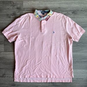 Polo by Ralph Lauren Vintage Men’s Short Sleeve Pink Polo Shirt Plaid Collar XXL